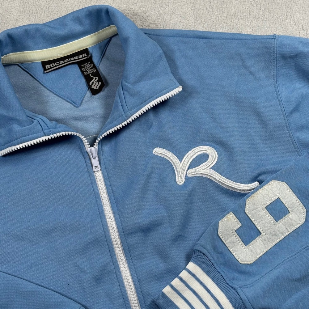 Rocawear Track Jacket Mens L Blue  Y2K 2000s Hip Hop Full Zip Spellout
